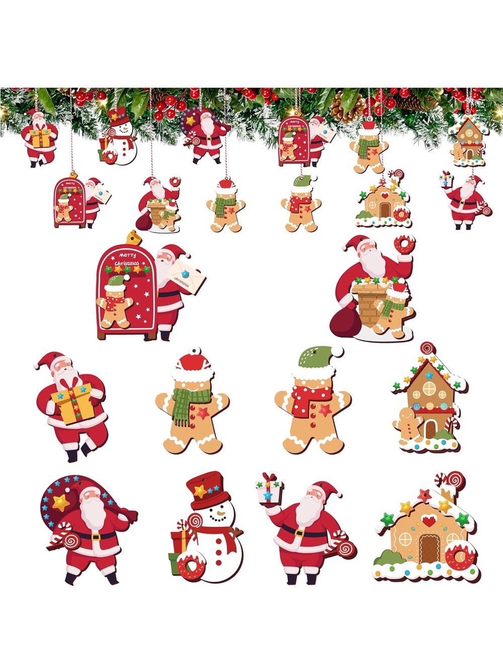 Alupssuc 20Pcs Wooden Christmas Tree Decorations, Santa Claus & Gingerbread 18pc